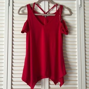 Red top with cold shoulder